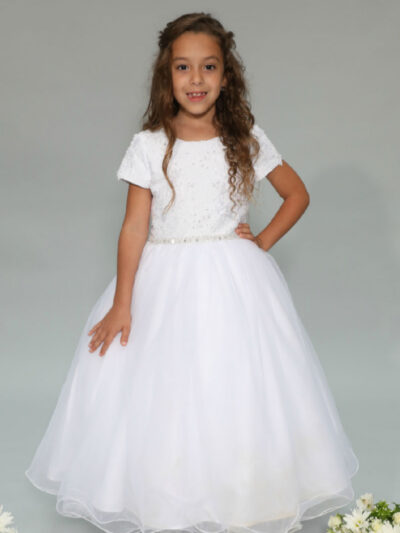 Girls Dress Style 0625618 White Floor-length Beading Bateau A-line Dress in Choice of Colour
