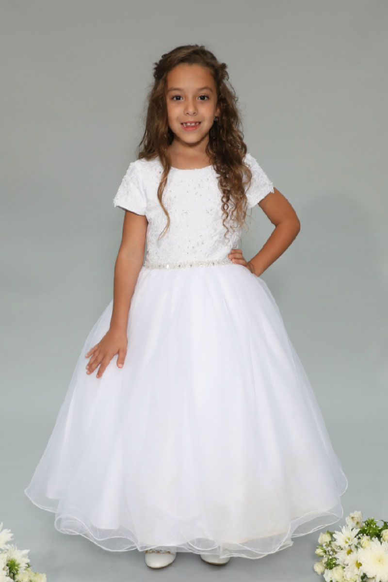 Girls Dress Style 0625618 White Floor-length Beading Bateau A-line Dress in Choice of Colour