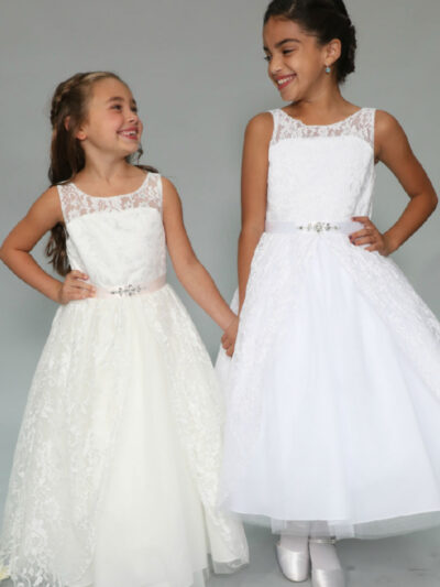 Girls Dress Style 0625718 White Floor-length Lace , Beading Bateau A-line Dress in Choice of Colour