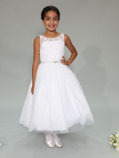 Girls Dress Style 0625718 White Floor-length Lace , Beading Bateau A-line Dress in Choice of Colour