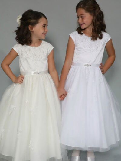 Girls Dress Style 0625818 White Floor-length Lace , Beading Bateau A-line Dress in Choice of Colour