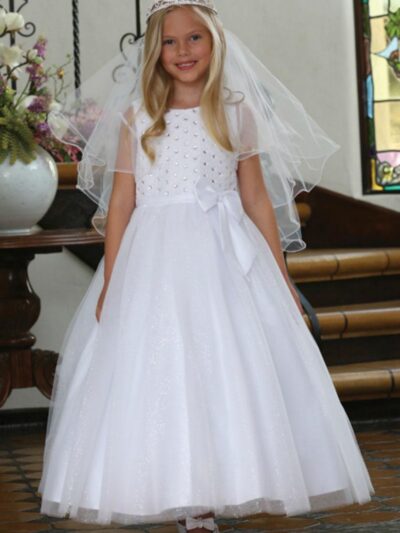 Girls Dress Style 062618 Ivory Floor-length Beading Bateau A-line Dress in Choice of Colour