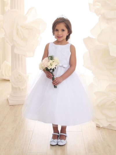 Girls Dress Style 0626218 Ivory Tea-length Lace Bateau A-line Dress in Choice of Colour