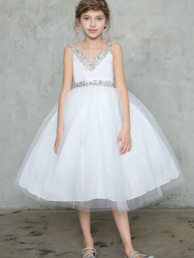 Girls Dress Style 0626318 Ivory Knee-Length Beading V-neck Ball Gown Dress in Choice of Colour