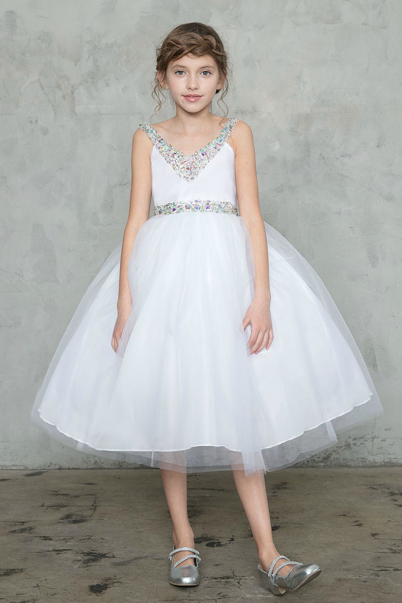 Girls Dress Style 0626318 Ivory Knee-Length Beading V-neck Ball Gown Dress in Choice of Colour