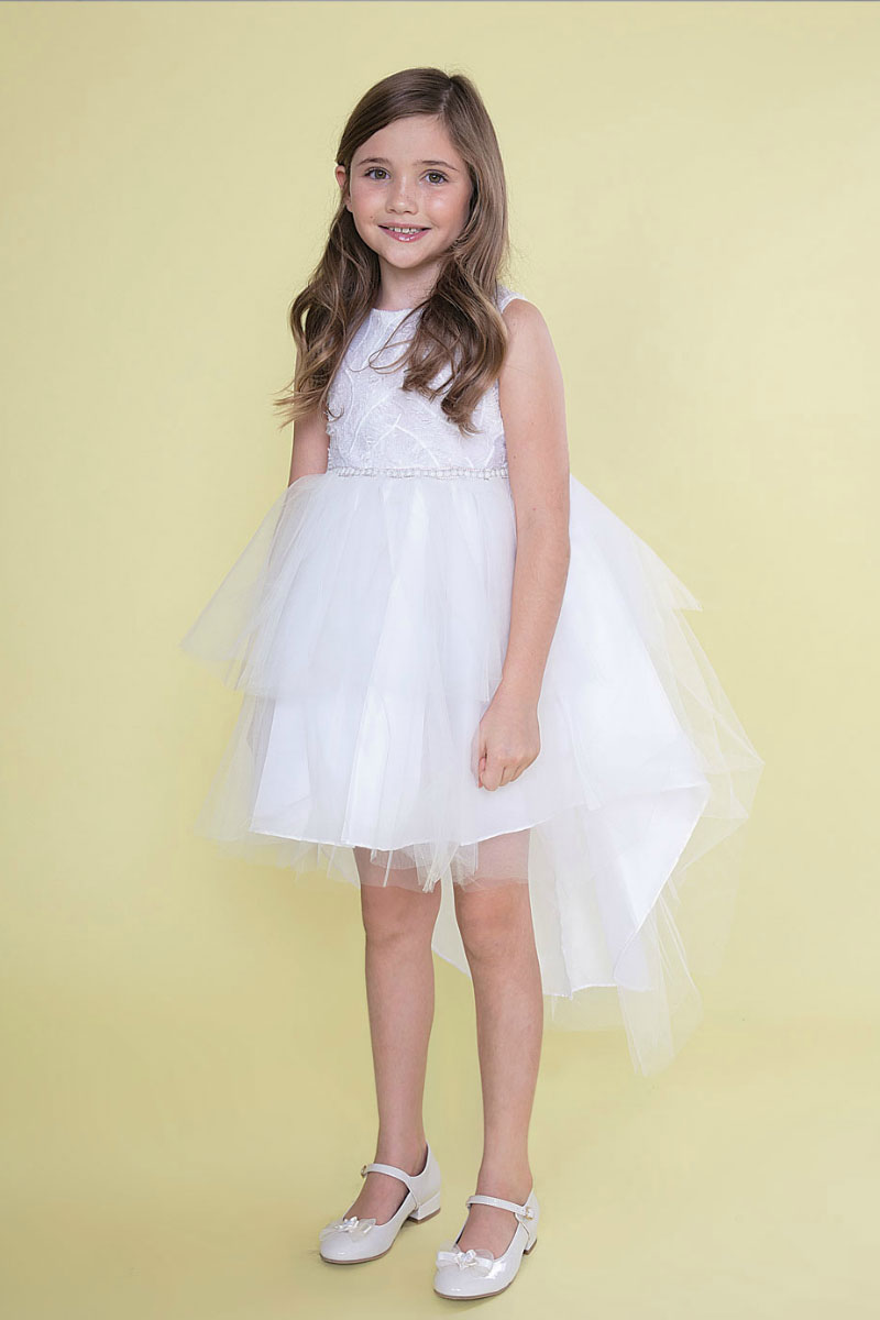 Girls Dress Style 0626418 White Mini Lace , Beading Bateau Princess Dress in Choice of Colour