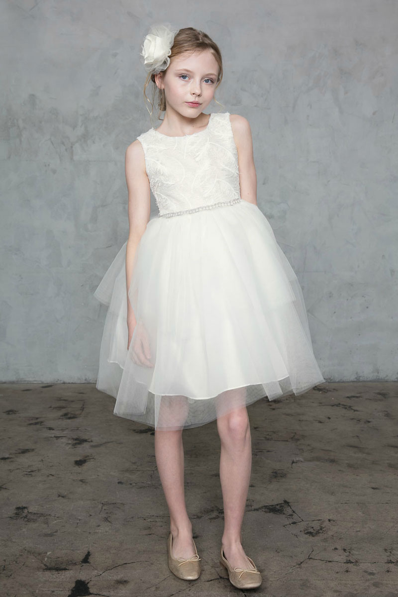 Girls Dress Style 0626418 White Mini Lace , Beading Bateau Princess Dress in Choice of Colour