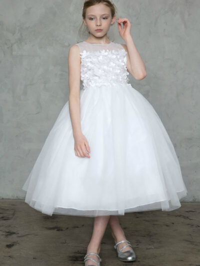 Girls Dress Style 0626518 Ivory Tea-length Hand Made Flower Bateau Ball Gown Dress in Choice of Colour