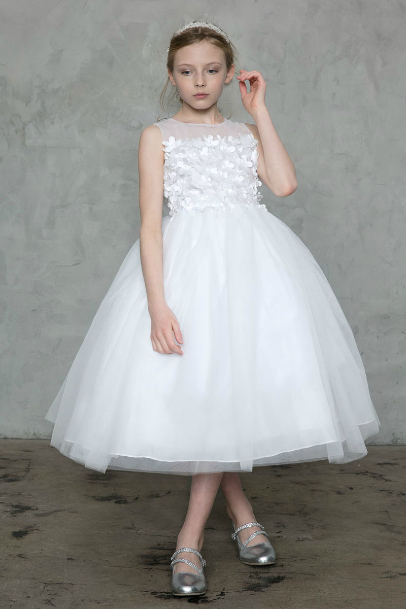 Girls Dress Style 0626518 Ivory Tea-length Hand Made Flower Bateau Ball Gown Dress in Choice of Colour