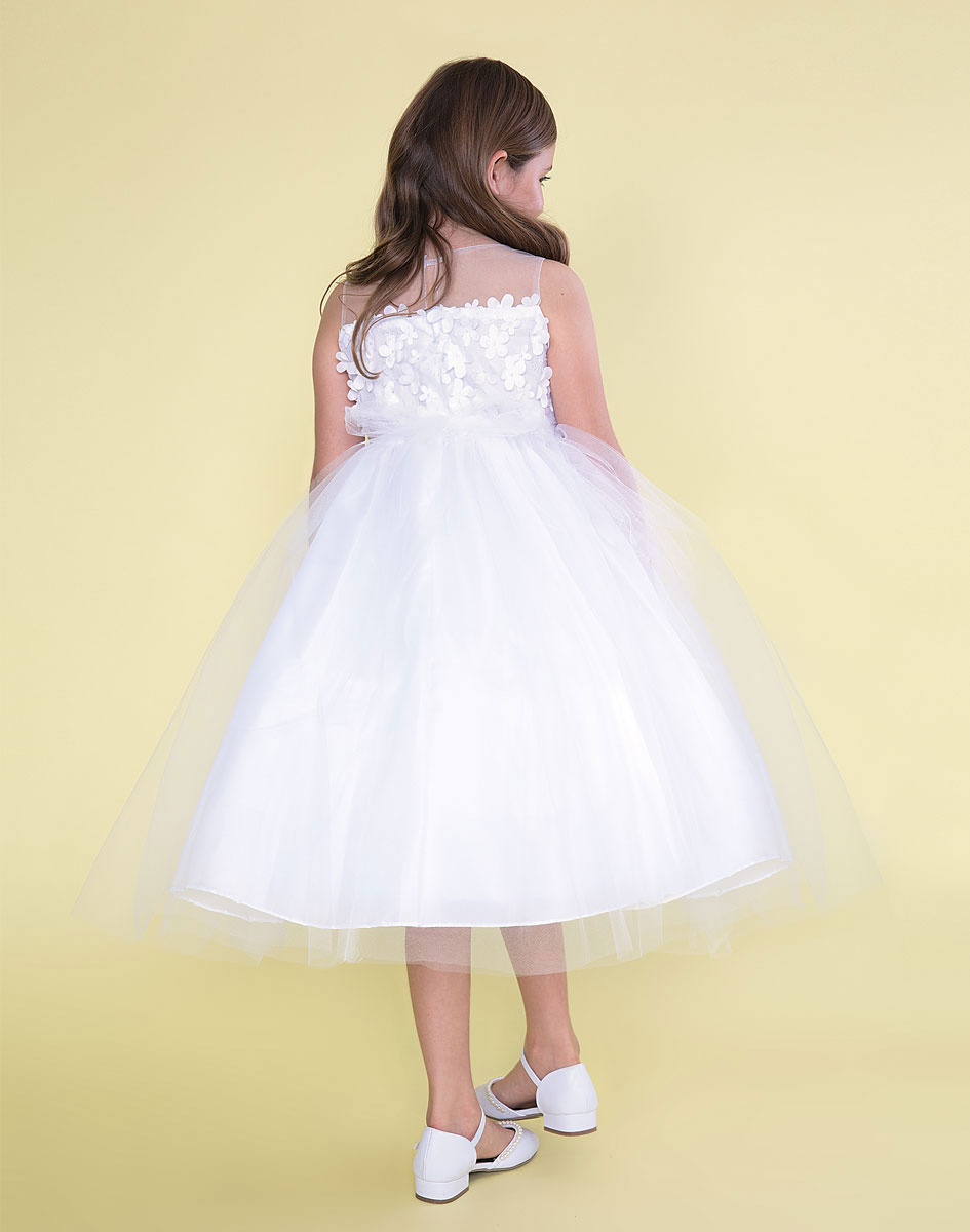 Girls Dress Style 0626518 Ivory Tea-length Hand Made Flower Bateau Ball Gown Dress in Choice of Colour
