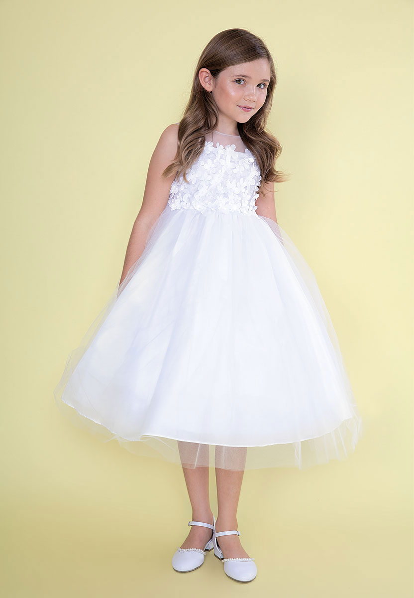 Girls Dress Style 0626518 Ivory Tea-length Hand Made Flower Bateau Ball Gown Dress in Choice of Colour