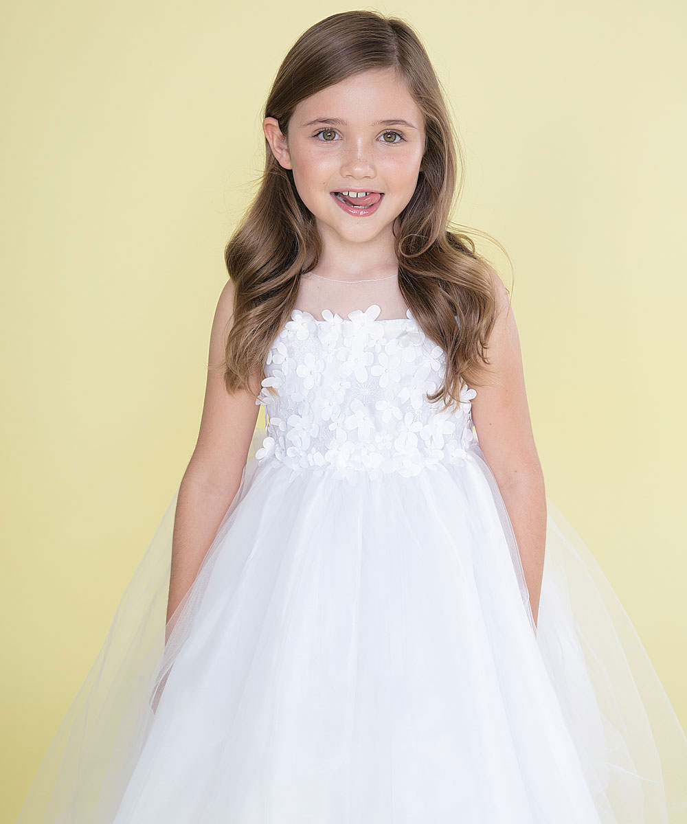 Girls Dress Style 0626518 Ivory Tea-length Hand Made Flower Bateau Ball Gown Dress in Choice of Colour