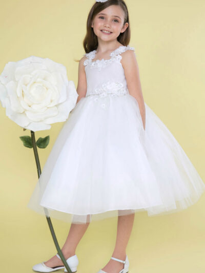 Girls Dress Style 0626718 White Knee-Length hand Made Flower Bateau A-line Dress in Choice of Colour
