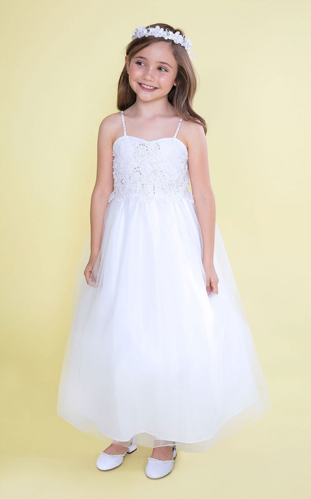 Girls Dress Style 0626818 White Ankle Length Lace Sweetheart A-line Dress in Choice of Colour