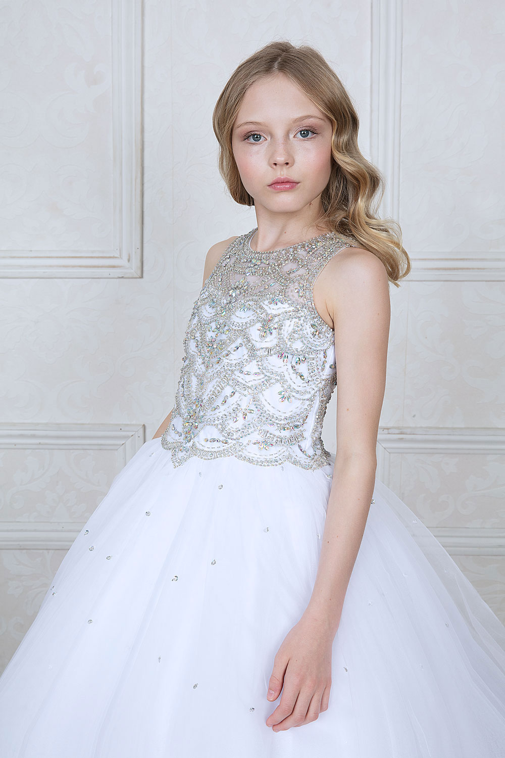 Girls Dress Style 0627218 White Floor-length Beading Bateau Ball Gown Dress in Choice of Colour