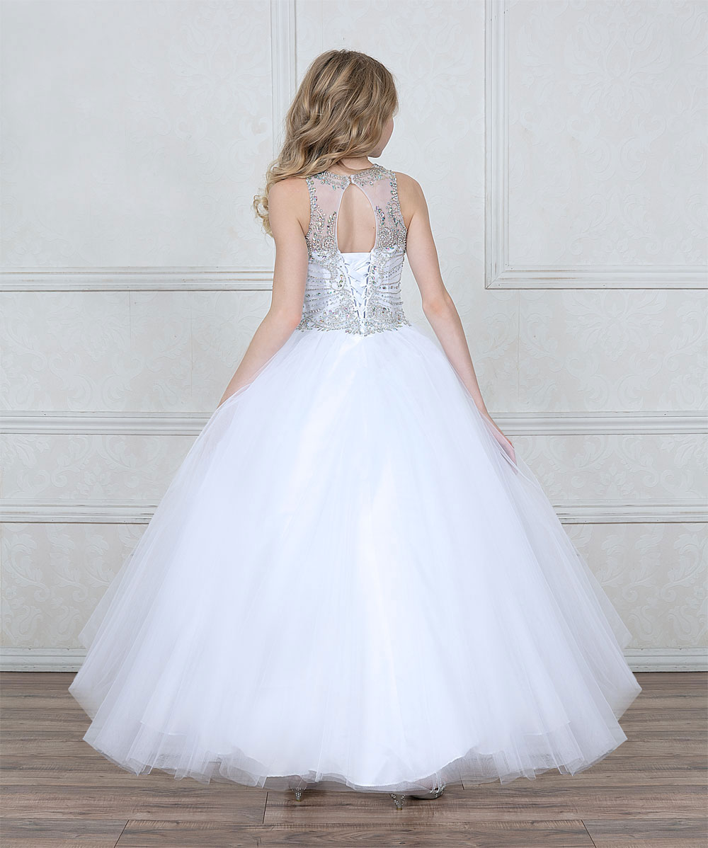 Girls Dress Style 0627318 White Floor-length Beading Bateau Ball Gown Dress in Choice of Colour