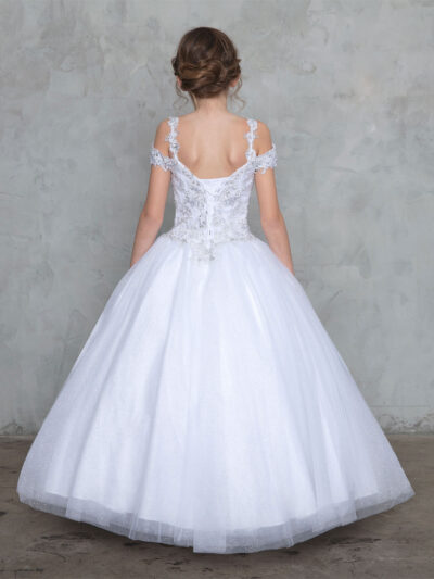 Girls Dress Style 0627418 Ivory Floor-length Beading V-neck A-line Dress in Choice of Colour