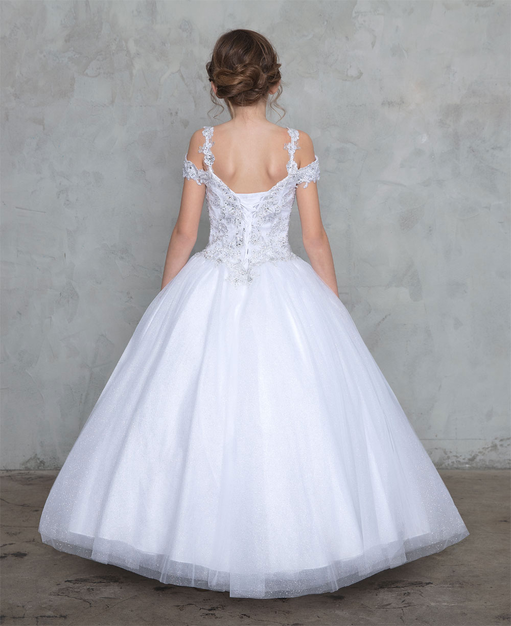 Girls Dress Style 0627418 Ivory Floor-length Beading V-neck A-line Dress in Choice of Colour