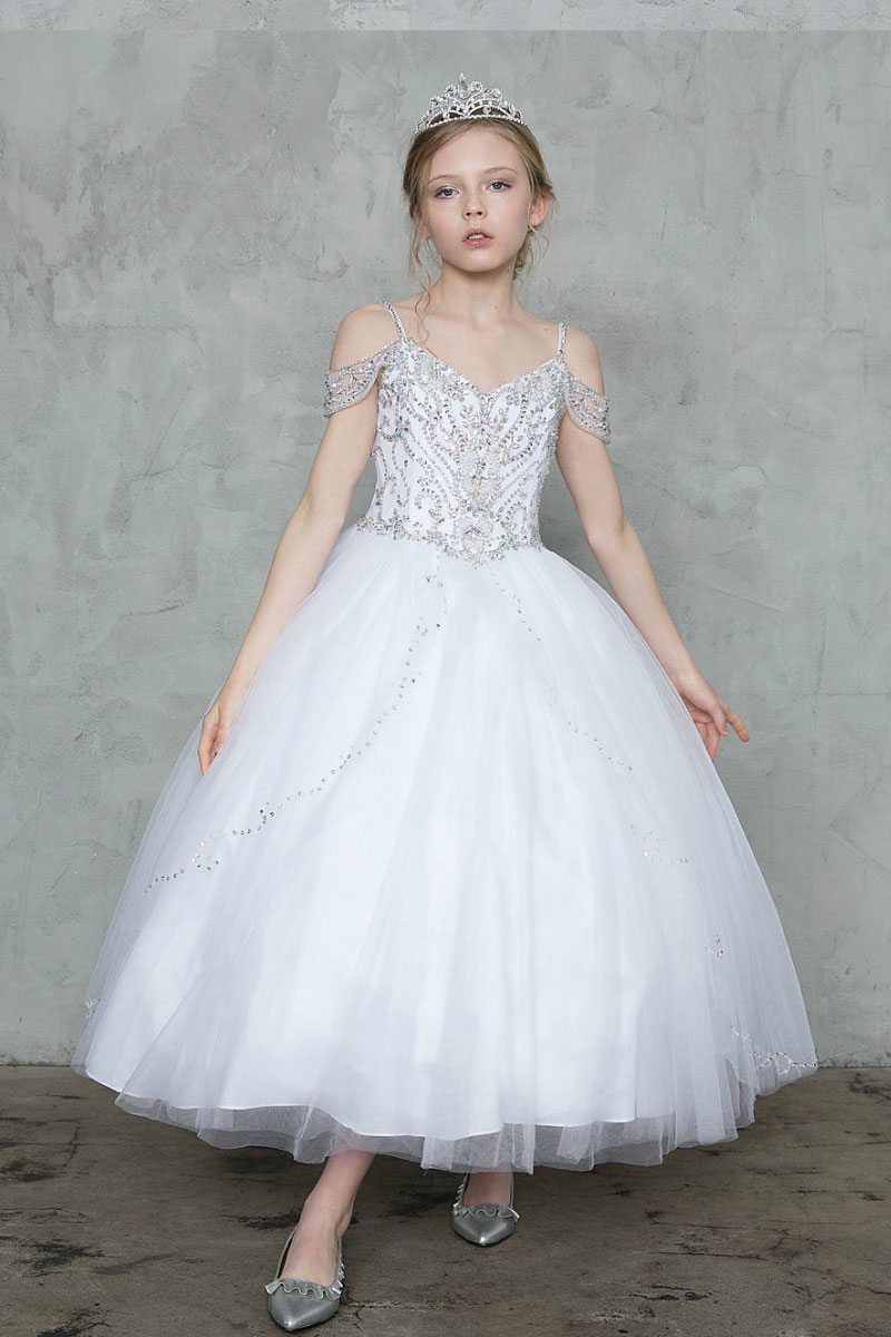 Girls Dress Style 0627618 Ivory Ankle Length Beading V-neck Ball Gown Dress in Choice of Colour
