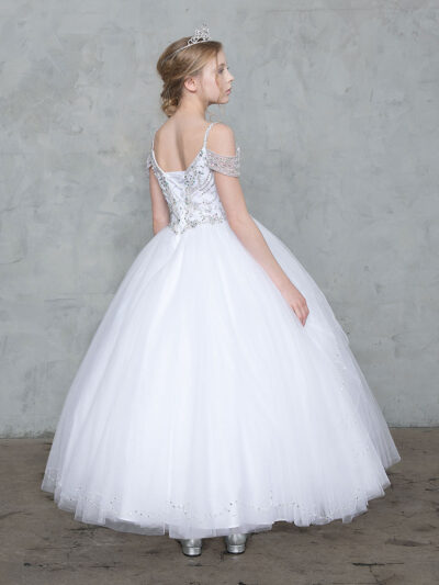 Girls Dress Style 0627618 Ivory Ankle Length Beading V-neck Ball Gown Dress in Choice of Colour