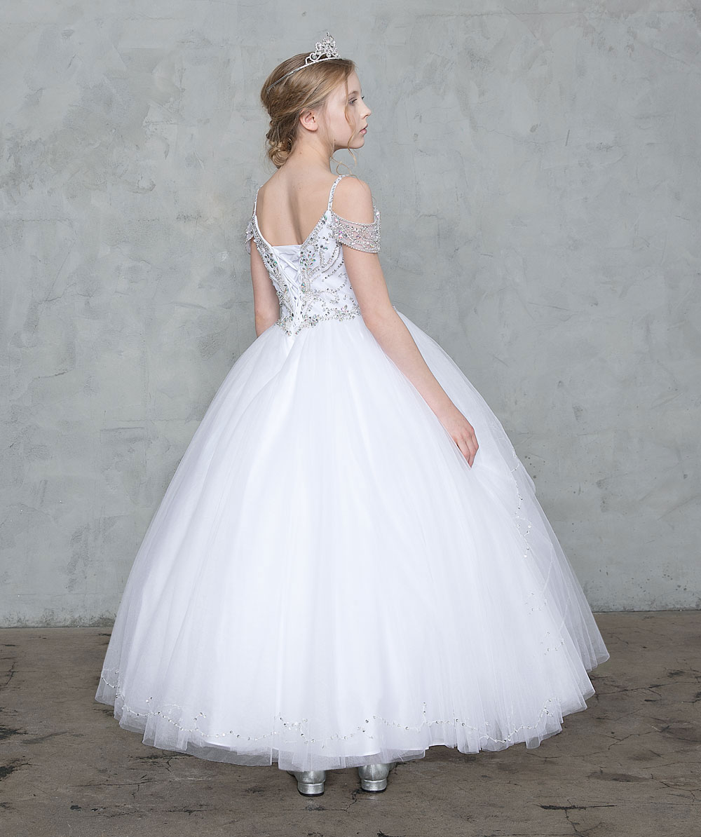 Girls Dress Style 0627618 Ivory Ankle Length Beading V-neck Ball Gown Dress in Choice of Colour