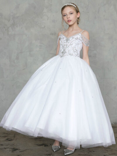 Girls Dress Style 0627718 Ivory Ankle Length Beading V-neck Ball Gown Dress in Choice of Colour