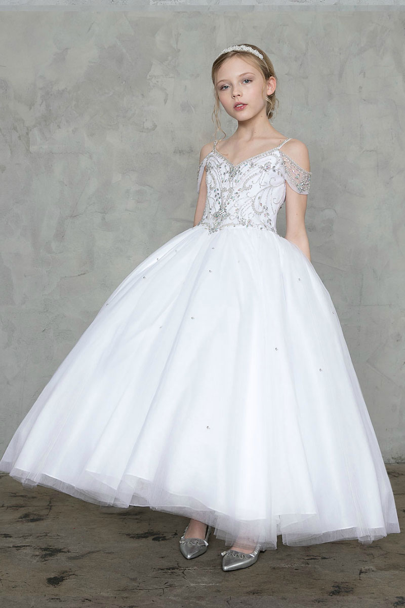 Girls Dress Style 0627718 Ivory Ankle Length Beading V-neck Ball Gown Dress in Choice of Colour