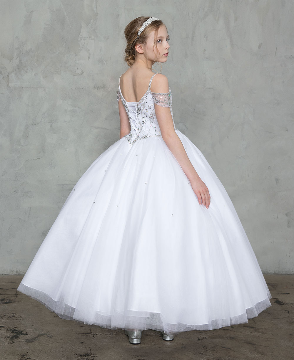 Girls Dress Style 0627718 Ivory Ankle Length Beading V-neck Ball Gown Dress in Choice of Colour