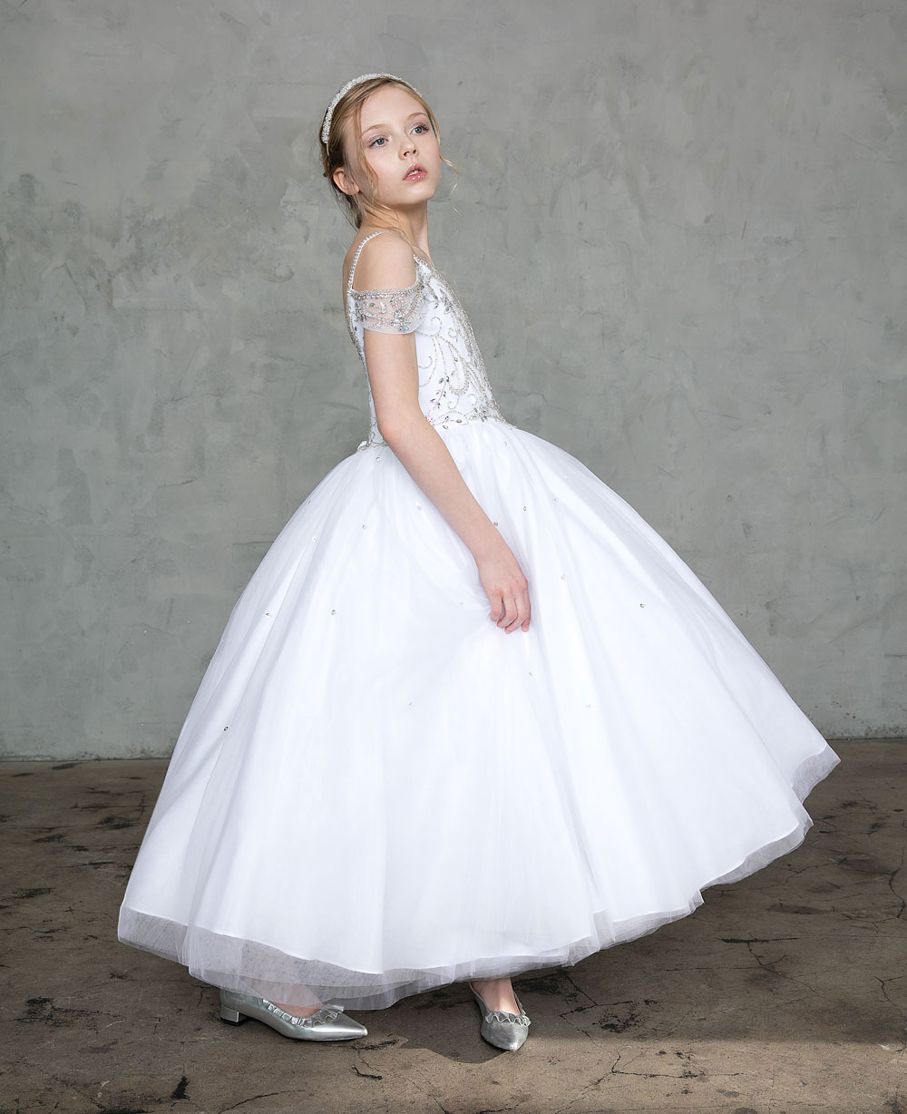 Girls Dress Style 0627718 Ivory Ankle Length Beading V-neck Ball Gown Dress in Choice of Colour