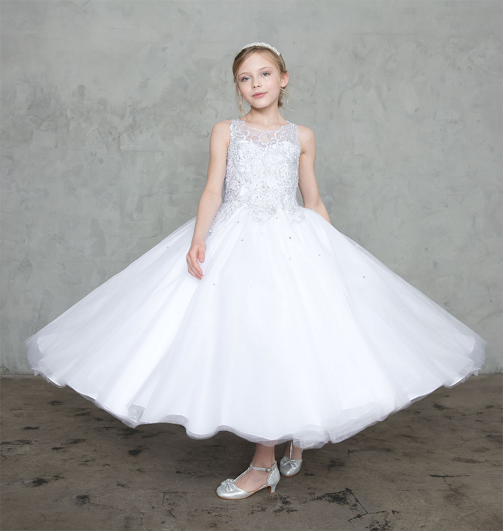 Girls Dress Style 0627818 Ivory Ankle Length Lace Bateau A-line Dress in Choice of Colour