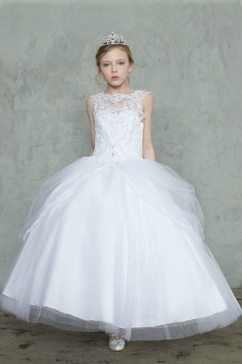 Girls Dress Style 0627918 Ivory Floor-length Lace Bateau ball Gown Dress in Choice of Colour