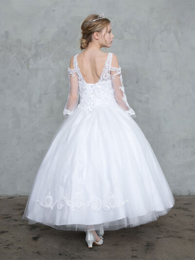 Girls Dress Style 0628018 Ivory Floor-length Lace V-neck Ball Gown Dress in Choice of Colour