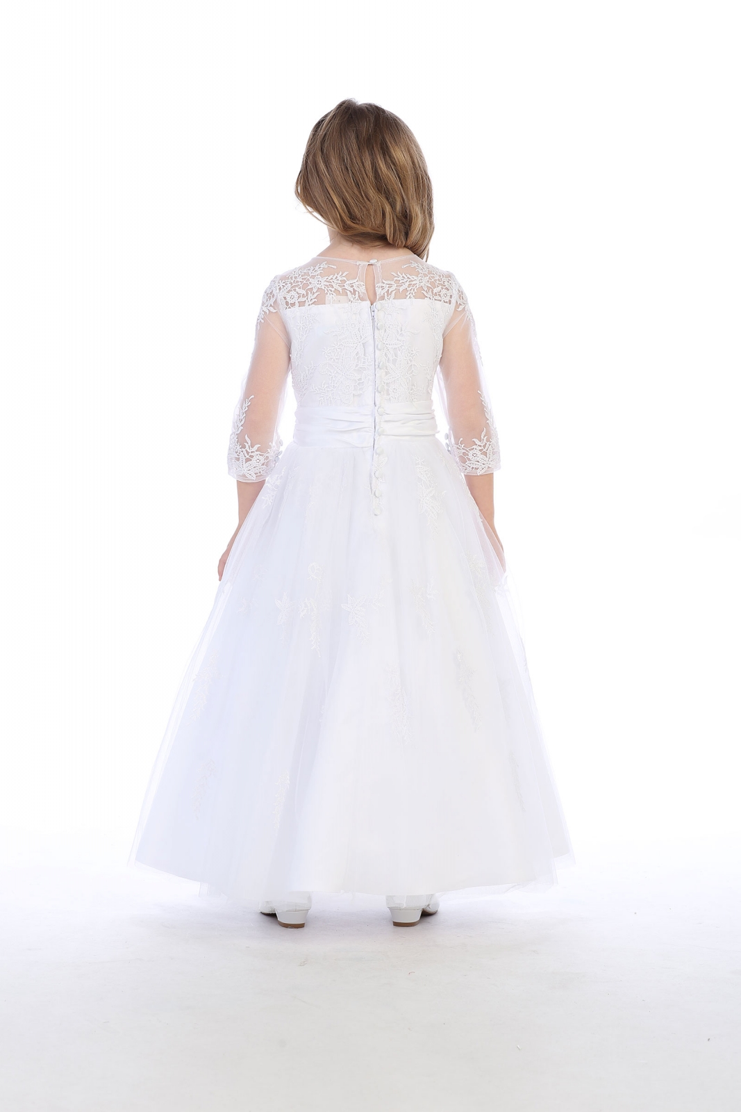 Girls Dress Style 062818 White Floor-length Lace Round A-line Dress in Choice of Colour