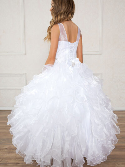 Girls Dress Style 0628218 White Floor-length Layers Bateau A-line Dress in Choice of Colour