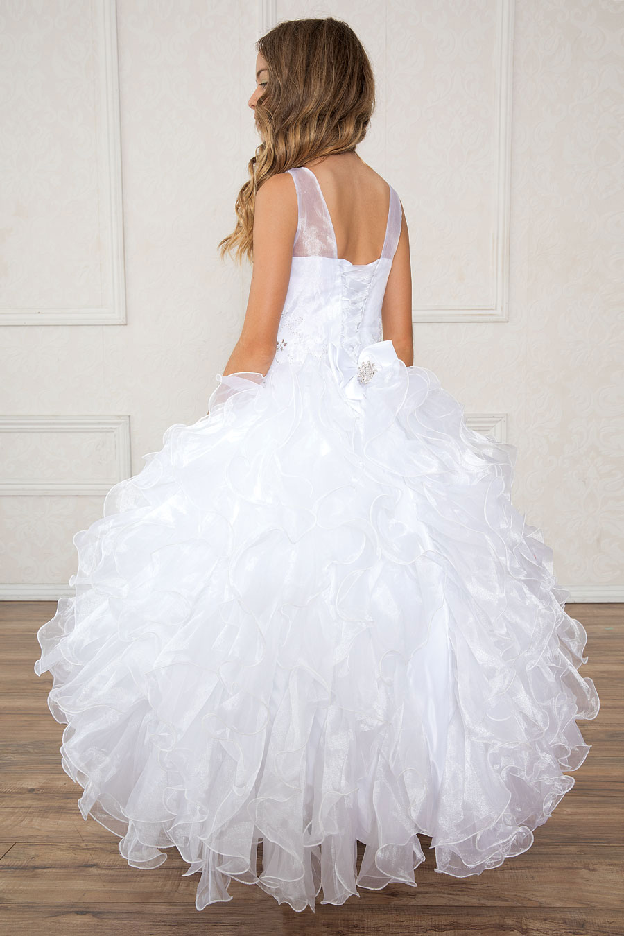 Girls Dress Style 0628218 White Floor-length Layers Bateau A-line Dress in Choice of Colour