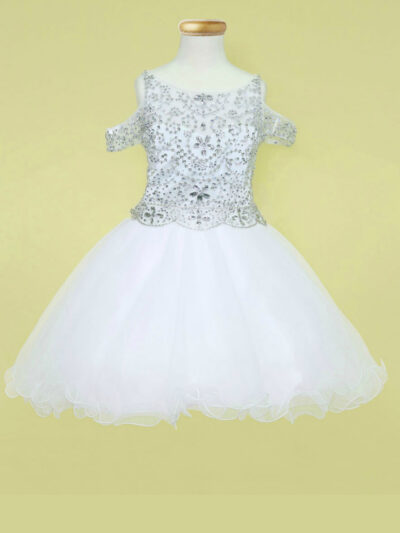 Girls Dress Style 0628318 White Mini Beading Bateau A-line Dress in Choice of Colour