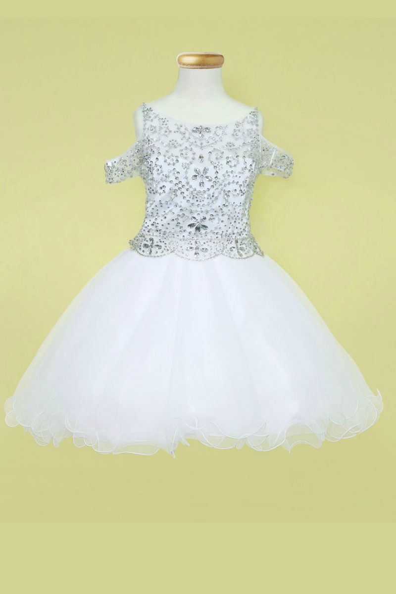 Girls Dress Style 0628318 White Mini Beading Bateau A-line Dress in Choice of Colour