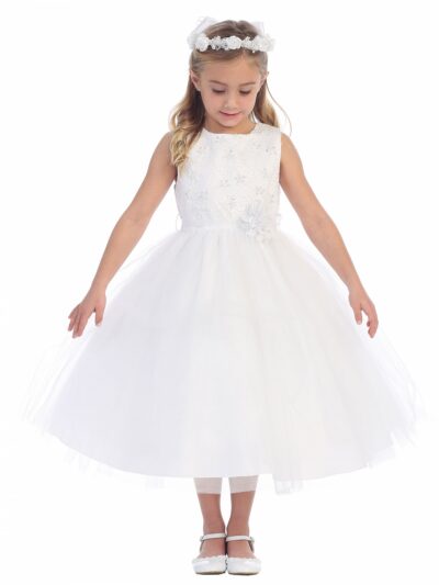 Girls Dress Style 0628418 Ivory Tea-length hand Made Flower Bateau A-line Dress in Choice of Colour