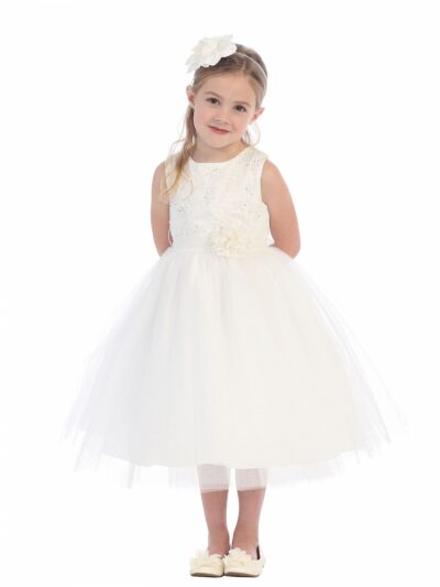 Girls Dress Style 0628418 Ivory Tea-length hand Made Flower Bateau A-line Dress in Choice of Colour Girls Dress Style 0628418 Ivory Tea-length hand Made Flower Bateau A-line Dress in Choice of Colour