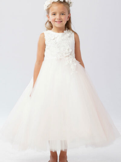 Girls Dress Style 062918 Ivory Ankle Length Applique Round A-line Dress in Choice of Colour