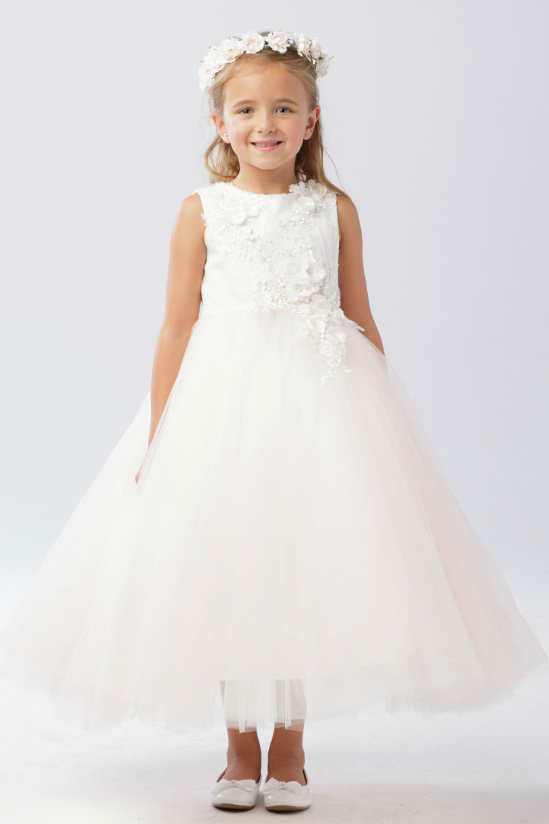 Girls Dress Style 062918 Ivory Ankle Length Applique Round A-line Dress in Choice of Colour