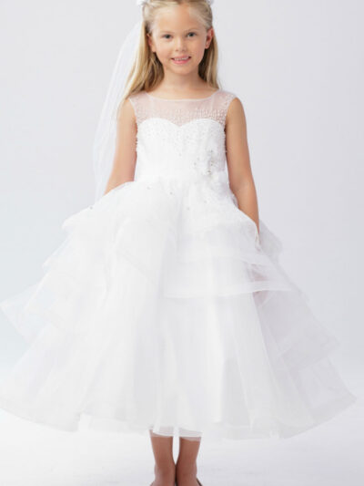 Girls Dress Style 063118 Ivory Tea-length Hand Made Flower Bateau A-line Dress in Choice of Colour