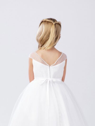 Girls Dress Style 063218 Ivory Tea-length Beading Bateau A-line Dress in Choice of Colour