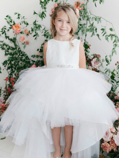 Girls Dress Style 063318 Ivory Floor-length Beading Bateau A-line Dress in Choice of Colour