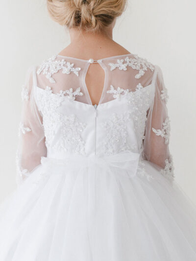 Girls Dress Style 063418 Ivory Floor-length Applique Bateau A-line Dress in Choice of Colour