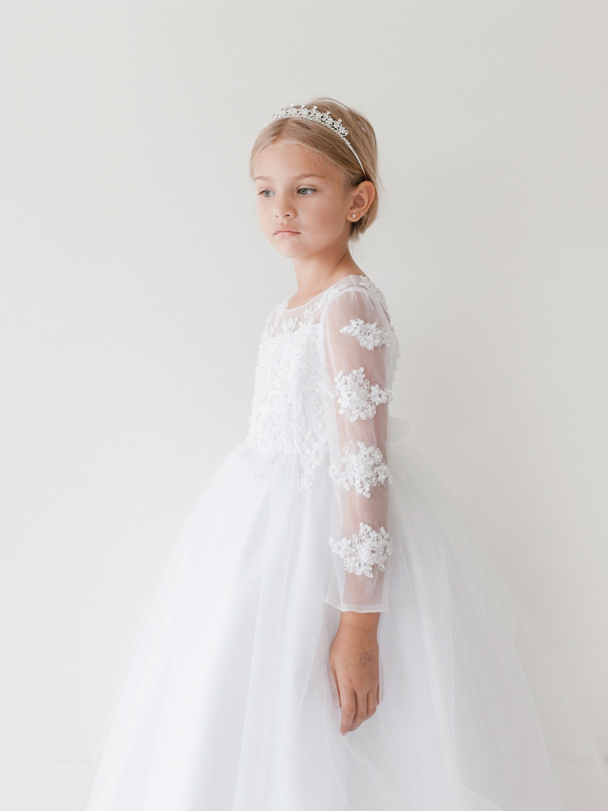 Girls Dress Style 063418 Ivory Floor-length Applique Bateau A-line Dress in Choice of Colour