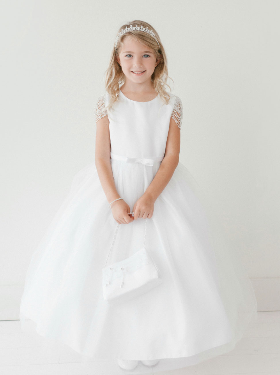 Girls Dress Style 063518 Ivory Floor-length Beading Bateau A-line Dress in Choice of Colour