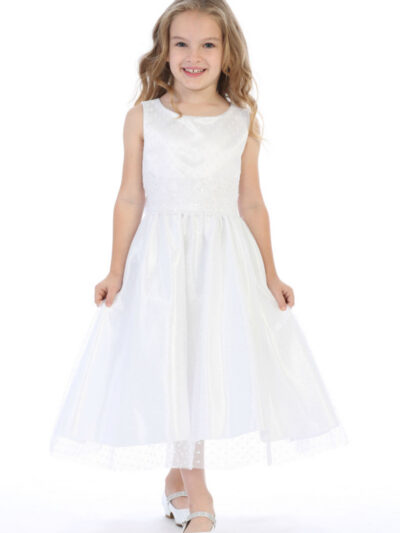 Girls Dress Style 063718 Ivory Tea-length Bateau A-line Dress in Choice of Colour