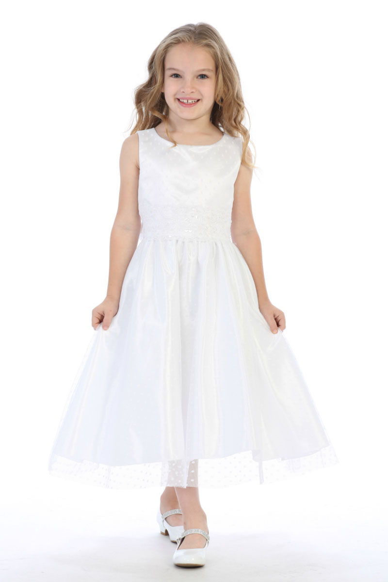 Girls Dress Style 063718 Ivory Tea-length Bateau A-line Dress in Choice of Colour