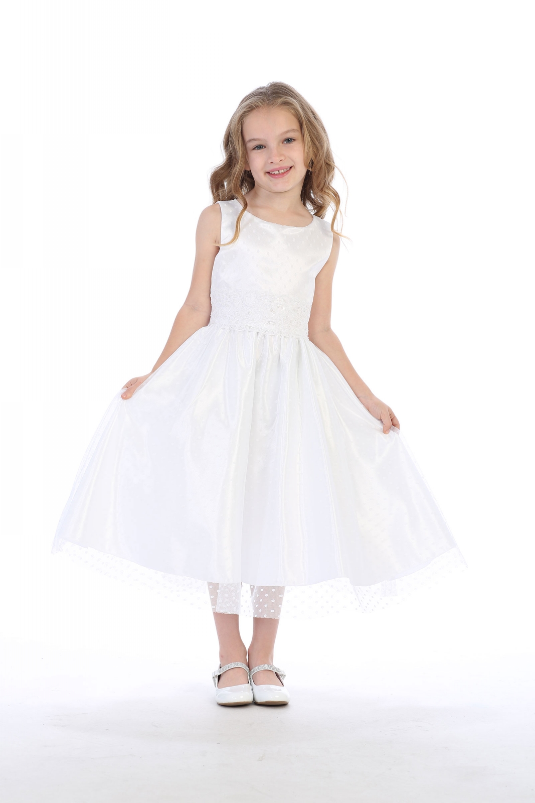 Girls Dress Style 063718 Ivory Tea-length Bateau A-line Dress in Choice of Colour